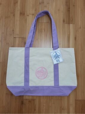 Lavender-Trim Canvas Tote Bag